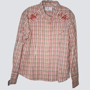 Panhandle Slim Pearl Snap cotton Button Down Large red gold neutrals